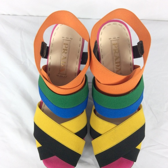 Prada elastic Stripe wedge sandals color block 6 - Picture 3 of 8